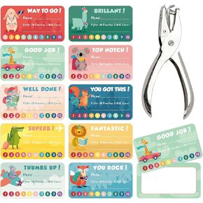 200Pcs Children's Reward Card Punch Card for Kids Loyalty Punch Card with Hole Puncher for Business Kids Behavior Behavior Incentive Students Teachers Supplies 3.5 x 2inch(Animal Styles)