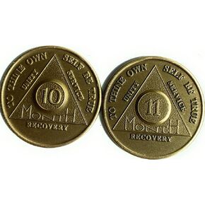 10 Month and 11 Month Bronze AA Medallion Sobriety Chip Set