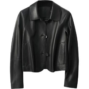 Women’s Black Genuine Sheepskin Cropped Fashion Lightweight Smooth Leather Jacket