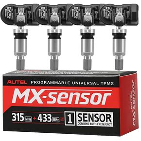 Autel TPMS Sensors 4 Pack MX-Sensors 315/433 mhz Dual Frequency Universal TPMS Sensor Replacement for 99% Vehicles, Programmable by Autel TPMS Tool (Metal Valve)