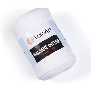 ألوان متناغمة من قطن YarnArt Macrame، مصنوعات فريدة من نوعها من Macrame 8.80 أونصة، 246.06 ياردة 80% قطن Macrame Rope Macrame، وزن غزل Macrame متوسط ​​(751-أبيض) in Kuwait
