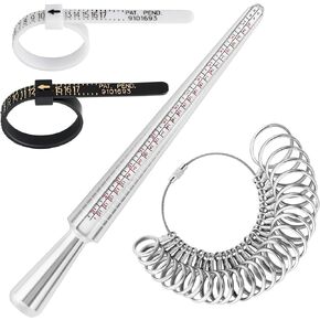 Ring Sizer Measuring Tool Set, Ring Size Measurement Making Kit,Ring Sizer Guage, Jewelry Ring Mandrel and 2 Finger Sizing Belt, Mens Womens Finger Gauge,US Ring Sizing Kit