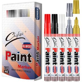 Permanent Paint pens,Never Fade Paint Pens,Medium Tip Quick Dry And Waterproof Permanent Oil-Based Paint Marker Pens For Rock,Plastic,Wood,Metal,Fabric,Glass,DIY Craft(Set of 5)