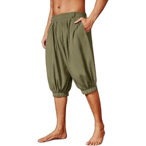 Runcati Mens Medieval Pirate Shorts Renaissance Viking Colonial Linen Halloween Costume Pants