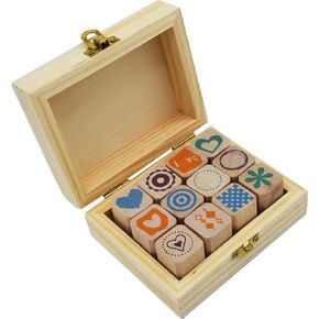 Youkwer 12 قطعة صغيرة لطيفة من الطوابع المطاطية الخشبية اللطيفة DIY مجموعة طوابع سجل القصاصات مع صندوق خشبي (إبزيم نحاسي، قلب) in Kuwait