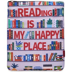 Reading is My Happy Place Book Sleeves Protector Gift for Book Lover, Bookshelf Book Sleeve with Zipper, 11x8.5 Inch Washable Fabric Book Lovers Kindle Sleeve
