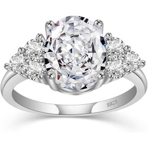 3 Carats Engagement Promise Rings for Women Solitaire Sapphire Simulated Diamond 925 Sterling Silver Rings Classic Oval Cubic Zirconia Ring Crushed Ice Cut for Wedding