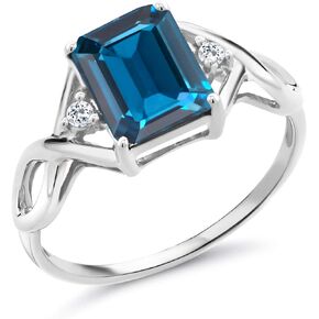 Gem Stone King 925 Sterling Silver London Blue Topaz and White Topaz Engagement Ring For Women (2.75 Cttw, Emerald Cut 9X7MM, Gemstone Birthstone, Available In Size 5, 6, 7, 8, 9)