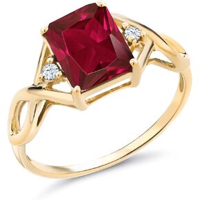 Gem Stone King 18K Yellow Gold Plated Silver Red Created Ruby Ring For Women (2.83 Cttw, Emerald Cut 9X7MM, Gemstone Birthstone, Available In Size 5, 6, 7, 8, 9)