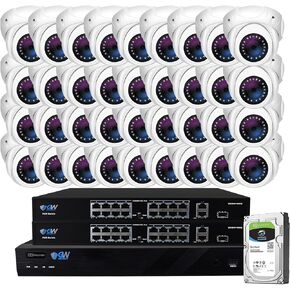 GW Security 32 Channel 4K NVR 5MP H.265 IP Surveillance Security Camera System with 32-Piece Super HD 1920P Weatherproof PoE Security Dome Cameras, AI Human & Vehicle Detection