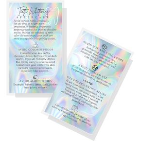 Boutique Marketing Teeth Whitening Aftercare Cards | 50 Pack | 2x3.5 inch Business Card | Wallet Size Non-Reflective Matte Rainbow Holographic Look Design