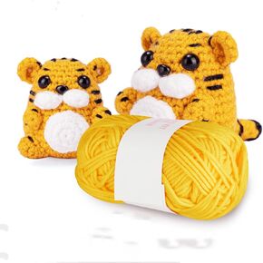 Genround Beginners Crochet Kit with Yarn Easy Peasy Yarn for Crocheting Crochet Kit with Step-by-Step Video Tutorials-Tiger Crochet Kit Birthday Holiday Gift for Adults Teens
