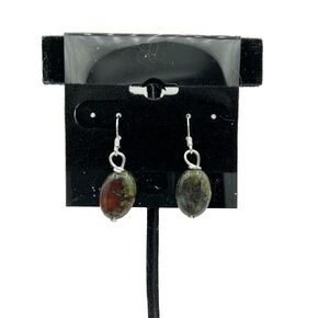 Natural DragonsBlood Jasper Gemstone Oval Beaded Sterling Silver Dangle Earrings