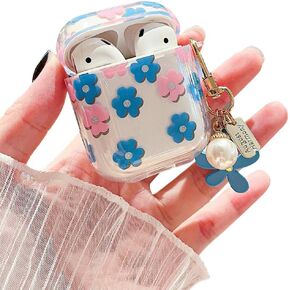 MINSCOSE Compatible with AirPods Pro 2 Clear Case,Cute Cartoon Flower Pattern Design with Floral Keychain,Soft TPU Protective Shockproof Case for Airpods Pro 2nd Generation for Girls Women-White