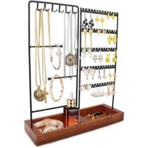 Jewelry Holder Organizer Jewelry Display Stand Tree 5 Tier Metal and Wooden Jewelry Tower Rack for Necklace Bracelet Earring Ring Display and Storage