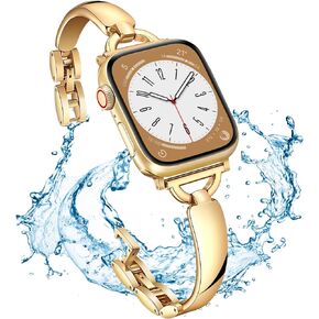 Stainless Steel Gold Silver Band Compatible Apple Watch Starlight Bracelet Band Women Slim 38mm 40mm 41mm 42mm 44mm 45mm 49mm,Jullstar Bling Beaded Clover Pearl Rose Gold Pink Thin D-shape Metal Bangle for iphone watch series ultra SE 9 8 7 6 5 4 3 2 1 Gi