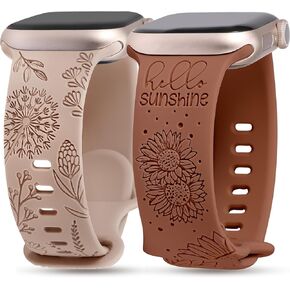 عبوتان من Minyee بسوار منقوش بالزهور متوافق مع أساور ساعة Apple 41 مم 40 مم 38 مم 44 مم 45 مم 42 مم 49 مم للنساء، حزام صيفي فاخر من السيليكون عباد الشمس لساعة iWatch Ultra 2، السلسلة 9/8/7/6/5/4/3/2/1/ SE in Kuwait