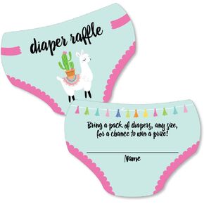 Big Dot of Happiness Whole Llama Fun - Diaper Shaped Raffle Ticket Inserts - Llama Fiesta Baby Shower Activities - Diaper Raffle Game - Set of 24