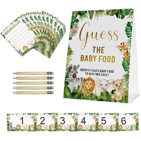 مجموعة ألعاب استحمام الطفل Guess The Baby Food (علامة واحدة + 25 بطاقة إجابة + 6 بطاقات أرقام)، لعبة استحمام الطفل في الغابة سفاري على شكل حيوان، حمام الطفل في الغابة/ ديكور لحفلات الكشف عن الجنس in Kuwait