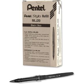 Pentel Arts Tradio Stylo Sketch Pen Refills, Black, Box of 12 (MLJ20-A)