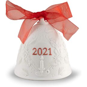 LLADRÓ 2021 Christmas Bell Red. Porcelain Christmas Bell
