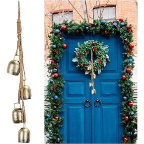 4pcs Christmas Bell, Vintage Metal Christmas Garland Bells Gold Christmas Bell Ornaments with Jute Rope Christmas Bell Decorations for Christmas Tree Crafts