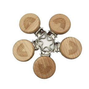 5pcs Natural Wood Suspender Pacifier Clips Cute Beech Wooden Animal Round Chips Shape Clips DIY Beading Pacifier Chain Accessory