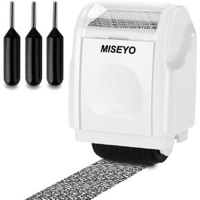 Miseyo Identity Theft Protection Roller Stamps for Data Barcode ID Privacy,Anti-Theft Security Prevention Confidential Roller Stamp Easy for Guard Personal Information Blockout - Black