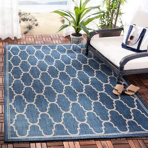 SAFAVIEH Courtyard Collection 9' x 12'6" Navy/Beige CY6016 Indoor/ Outdoor Waterproof Easy-Cleaning Patio Backyard Mudroom Area-Rug