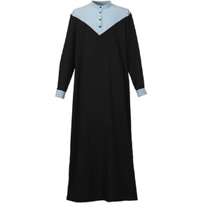 Middle East Arabic Mens Robes Muslim Kaftan Clothing Long Sleeve Patchwork Coloured Thobe