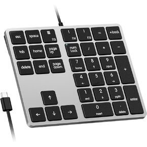Wired USB-C Number Pad, 34 Key Numeric Keypad Slim Type-C numpad Portable 10 Key USB keypad for Laptop, Apple Mac iMac MacBook Pro/Air, Windows PC.