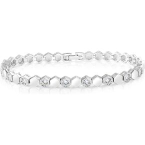 Kose 14K White Gold Plated 3.0mm Cubic Zirconia honeycomb Tennis Bracelet For Women And Men| Size 6.5|6.75|7|7.25|7.5|8(HONEYCOMB