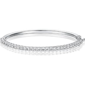 Gemsme Circle Cubic Zirconia Bangle,18K White Gold Plated 3mm Cubic Zirconia Bracelet Bangle for Women