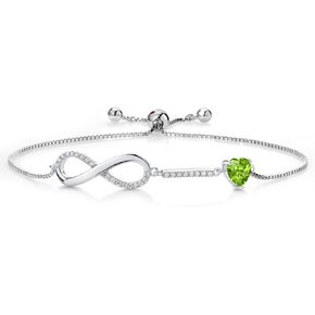 Gem Stone King 925 Sterling Silver Heart Shape 6MM Gemstone Birthstone and White Moissanite Infinity Tennis Bracelet For Women Fully Adjustable Up to 9 Inch