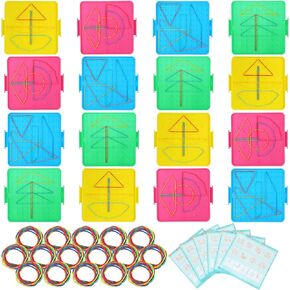 Teling 16 Pack Double Sided Geoboard Math Manipulatives Plastic Geoboards with Rubber Bands Geometry Manipulatives Educational Toy for Geometry, Creativity, Fine Motor Skills (Simple, 6.3 Inch)