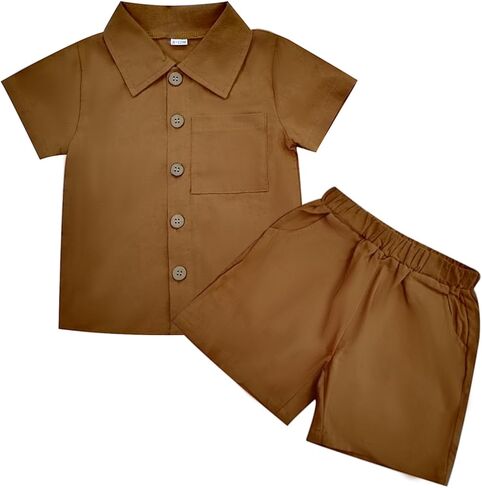 مجموعة ملابس الصيف للأطفال من Neutocd، ملابس صيفية من القطن والكتان بأزرار سفلية، 18-24 شهرًا بني in Kuwait