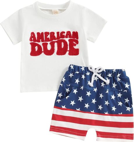 Kuriozud Toddler Boy 4th Of July Outfit Baby Boy American Flag Print T Shirts Tops Shorts Set Fourth of July Summer Clothes in Saudi Arabia