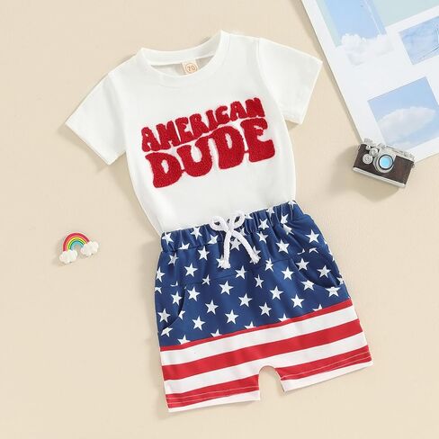 Kuriozud Toddler Boy 4th Of July Outfit Baby Boy American Flag Print T Shirts Tops Shorts Set Fourth of July Summer Clothes in Saudi Arabia