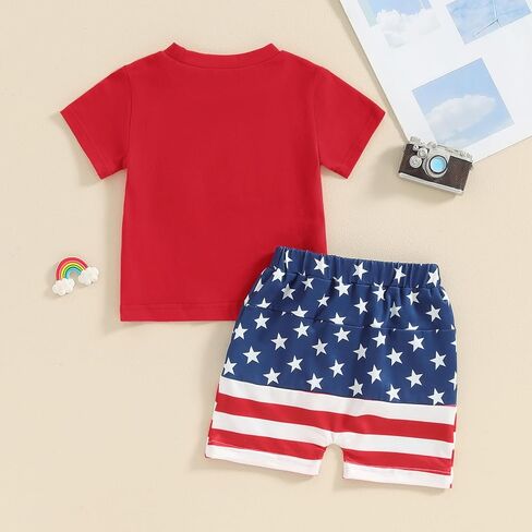 Kuriozud Toddler Boy 4th Of July Outfit Baby Boy American Flag Print T Shirts Tops Shorts Set Fourth of July Summer Clothes in Saudi Arabia