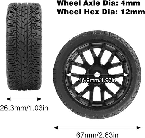 عجلات وإطارات بلاستيكية سداسية مقاس 12 مم من RC على الطريق، إطارات 67 مم مُلصقة مسبقًا لسيارة 1/10 1/12 Traxxas HSP Wltoys HPI KYOSHO Tamiya TT02 Touring Drift Rally Car، عبوة من 4 قطع in Kuwait