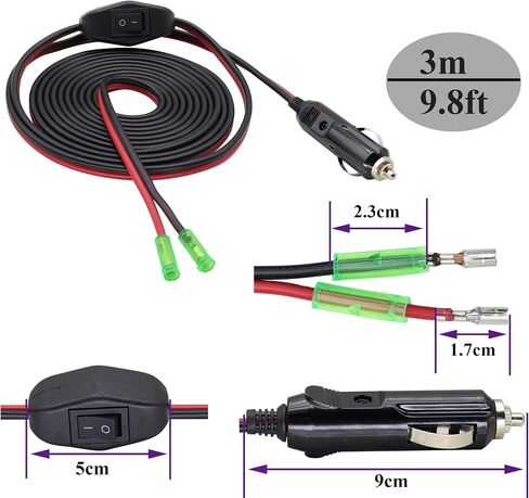 (2 حزمة) 16AWG ذكر ولاعة السجائر التوصيل مع كابل يؤدي 12 فولت ولاعة السجائر ذكر التوصيل مع يؤدي 10A الصمامات سيارة استبدال السيجار ذكر مقبس كابل التوصيل مع أضواء LED (0.3 متر / 1 قدم - يؤدي) in Kuwait