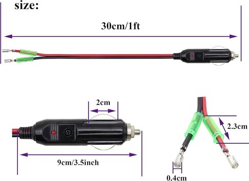 (2 حزمة) 16AWG ذكر ولاعة السجائر التوصيل مع كابل يؤدي 12 فولت ولاعة السجائر ذكر التوصيل مع يؤدي 10A الصمامات سيارة استبدال السيجار ذكر مقبس كابل التوصيل مع أضواء LED (0.3 متر / 1 قدم - يؤدي) in Kuwait