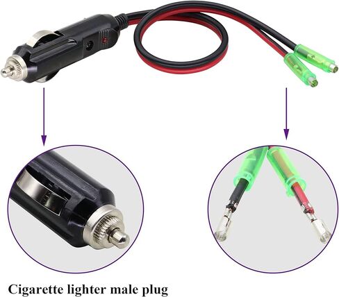 (2 حزمة) 16AWG ذكر ولاعة السجائر التوصيل مع كابل يؤدي 12 فولت ولاعة السجائر ذكر التوصيل مع يؤدي 10A الصمامات سيارة استبدال السيجار ذكر مقبس كابل التوصيل مع أضواء LED (0.3 متر / 1 قدم - يؤدي) in Kuwait
