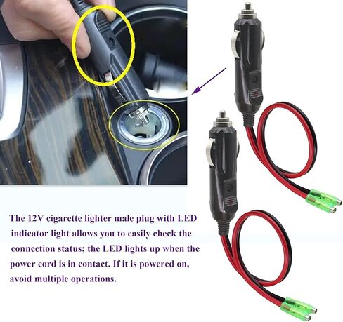 (2 حزمة) 16AWG ذكر ولاعة السجائر التوصيل مع كابل يؤدي 12 فولت ولاعة السجائر ذكر التوصيل مع يؤدي 10A الصمامات سيارة استبدال السيجار ذكر مقبس كابل التوصيل مع أضواء LED (0.3 متر / 1 قدم - يؤدي) in Kuwait