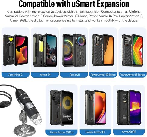 مجهر رقمي Ulefone uSmart C01 تكبير 1000X لـ Armor Pad 2، Armor 24، Armor 21، Armor 19/19T، Armor 18/18T، Armor 16 Pro، Armor 13، Armor 9/9E مع وصلة تمديد uSmart in Saudi Arabia