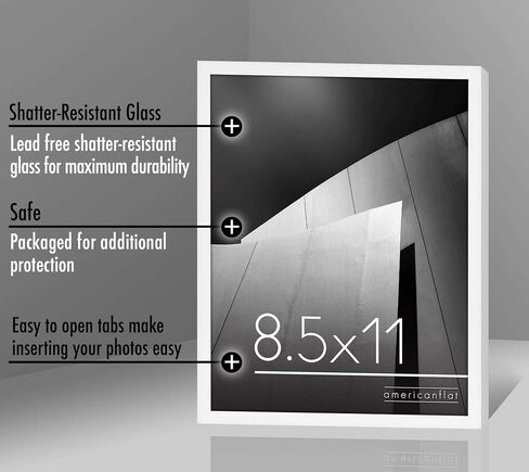 Americanflat 8.5x11 Picture Frame in White - Thin Border Photo Frame with Shatter-Resistant Glass, Hanging Hardware, and Built-in Easel for Horizontal or Vertical Display Formats for Wall or Tabletop in Saudi Arabia