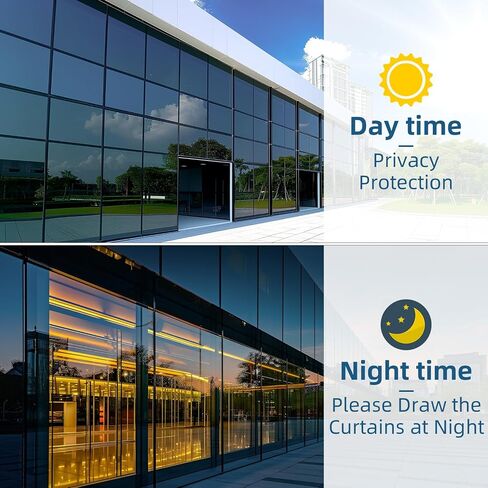 DUOFIRE One Way Window Film Privacy See Out Not in Heat Blocker Window Tint Reflective Mirror Window Tinting Film for Home Static Cling Anti-UV Sun Blocking Window Covering（Black-Silver, 17.4x78.7in） in Saudi Arabia