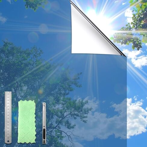 DUOFIRE One Way Window Film Privacy See Out Not in Heat Blocker Window Tint Reflective Mirror Window Tinting Film for Home Static Cling Anti-UV Sun Blocking Window Covering（Black-Silver, 17.4x78.7in） in Saudi Arabia
