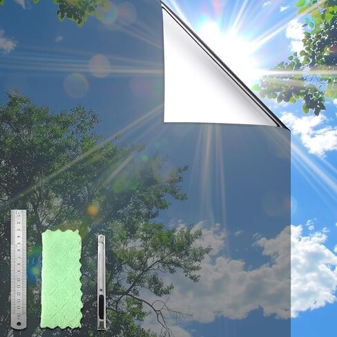 DUOFIRE One Way Window Film Privacy See Out Not in Heat Blocker Window Tint Reflective Mirror Window Tinting Film for Home Static Cling Anti-UV Sun Blocking Window Covering（Black-Silver, 17.4x78.7in） in Saudi Arabia