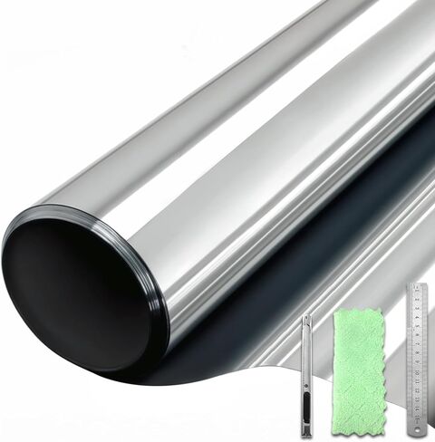 DUOFIRE One Way Window Film Privacy See Out Not in Heat Blocker Window Tint Reflective Mirror Window Tinting Film for Home Static Cling Anti-UV Sun Blocking Window Covering（Black-Silver, 17.4x78.7in） in Saudi Arabia
